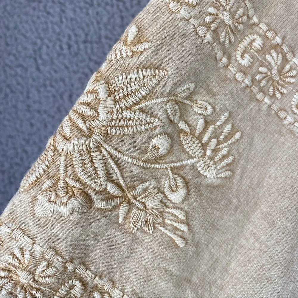 Solitaire Boho Open Front Beige Embroidered Kimono Cardigan Sz S - Picture 5 of 11